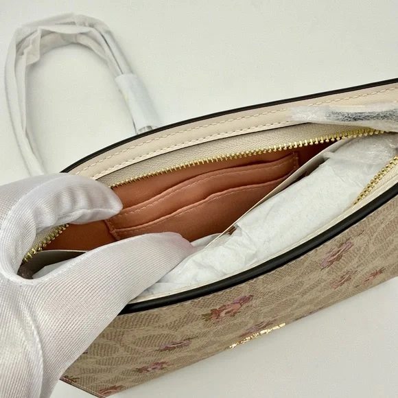 Coach Slim Crossbody Bag In Signature Canvas With Floral Print Gold Sand Multi - Picture 8 of 12